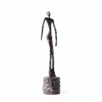 Human Figure Sculpture Metal-Like Sculpture with Cylindrical Base Contemporary