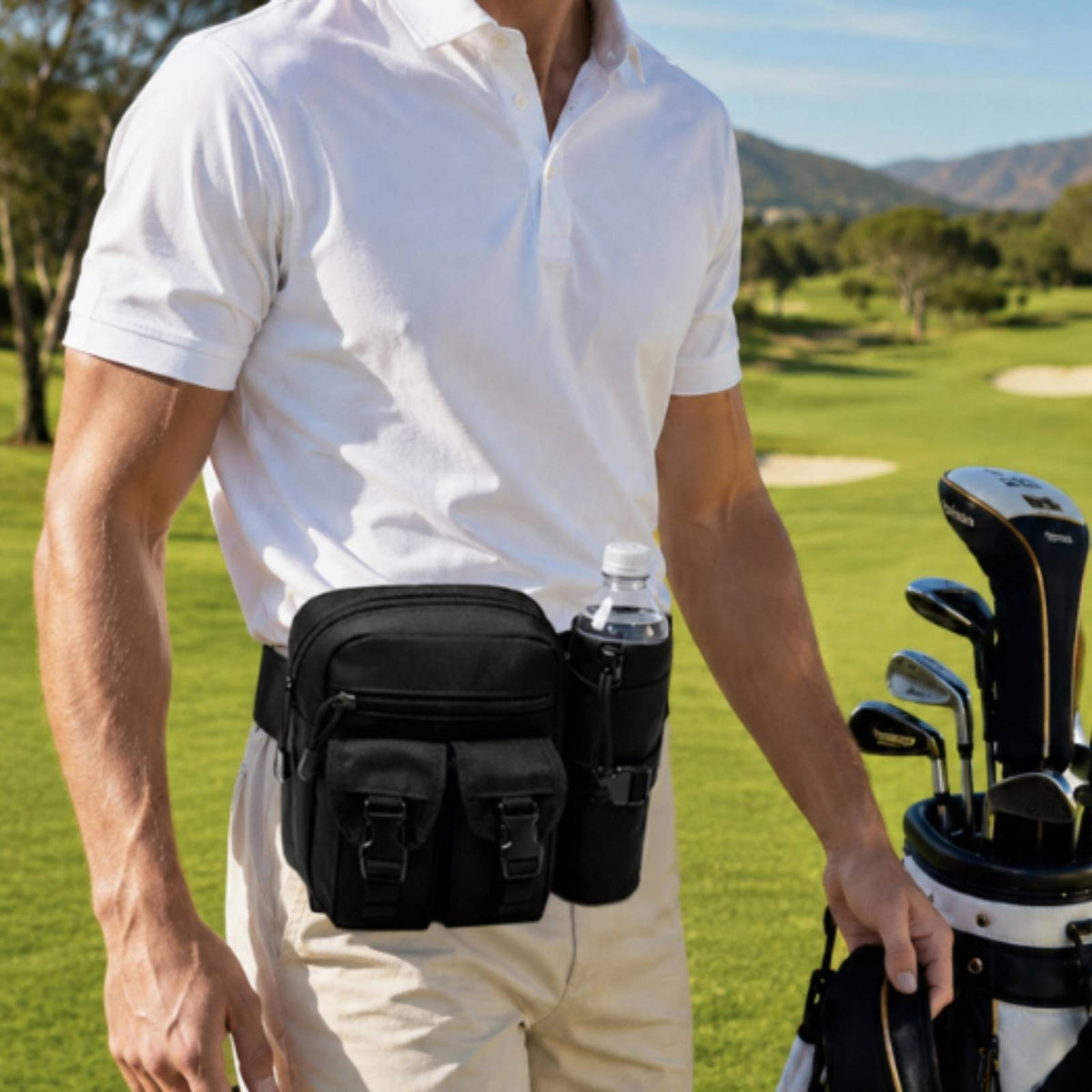 Waist Bag with Cup Holder Wearable Golf Waist Bag Fanny Pack with Water Bottle Holder Compact Golf Fanny Pack Lightweight