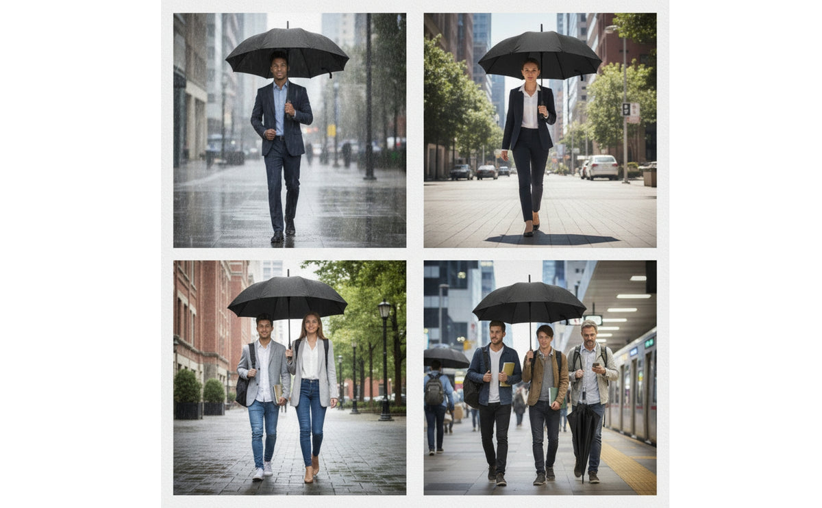 Windproof Long-Handled Umbrella Protection Umbrella with Wrist Strap Weather-Resistant Long-Lasting for Students