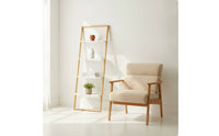 Leaning Ladder Shelf Space-Saving Leaning Shelf with Bamboo Frame Bamboo Ladder Bookcase Slim Furniture Vertical for Living Room