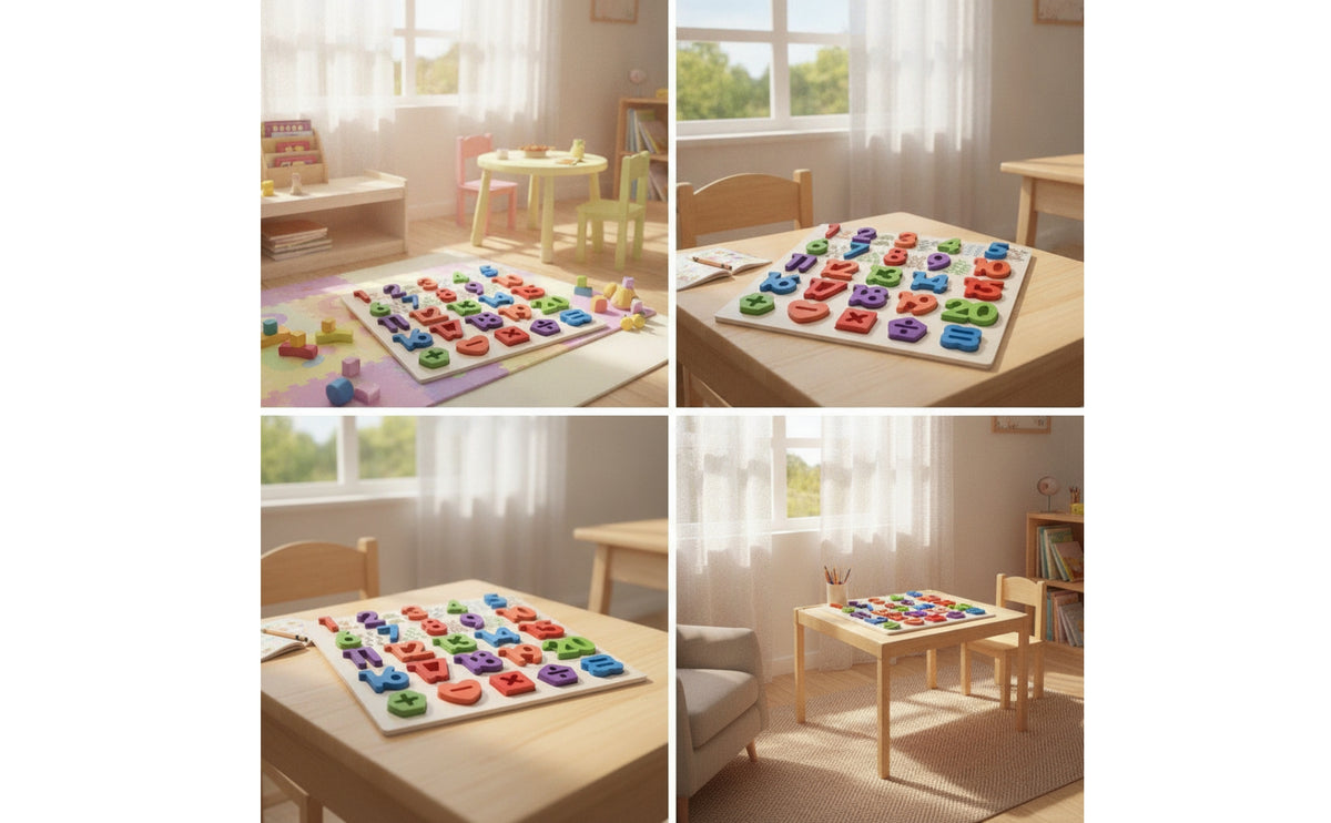 Early Learning Puzzle Board with Raised Pieces Smooth Wooden Puzzle Easy-Grasp Toy Interactive for Toddlers, Preschoolers, Kids