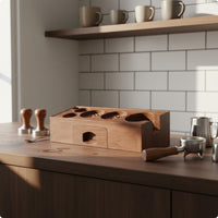 Portafilter Stand ABS Tamper Station Walnut Wood Look for Home Cafe