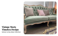 French Country design Upholstered Wooden Frame Settee Vintage Design 2-Person Loveseat Elegant Aesthetic Sofa Plush paddings for Homeowners, Interior Decorators, Villa, Lounge, Hotel Lobby, Bedroom