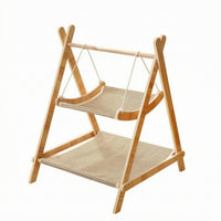 Wooden Stand Cat Hammock Swing Woven Textile Double Cat Hammock Bed Rope Hung Furniture for Indoors