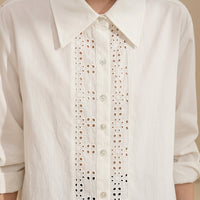 Tops for Women UK Hollow Embroidery Long Sleeve Blouse for Going Out Outfits, Plus Size Ladies Shirt with Loose Fit, Work in White