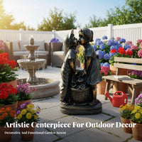 Boy and Girl Garden Statue Whimsical Design Children Garden Sculpture Hand-Painted Details Boy and Girl Water Feature Statue for Grandparents, Patio