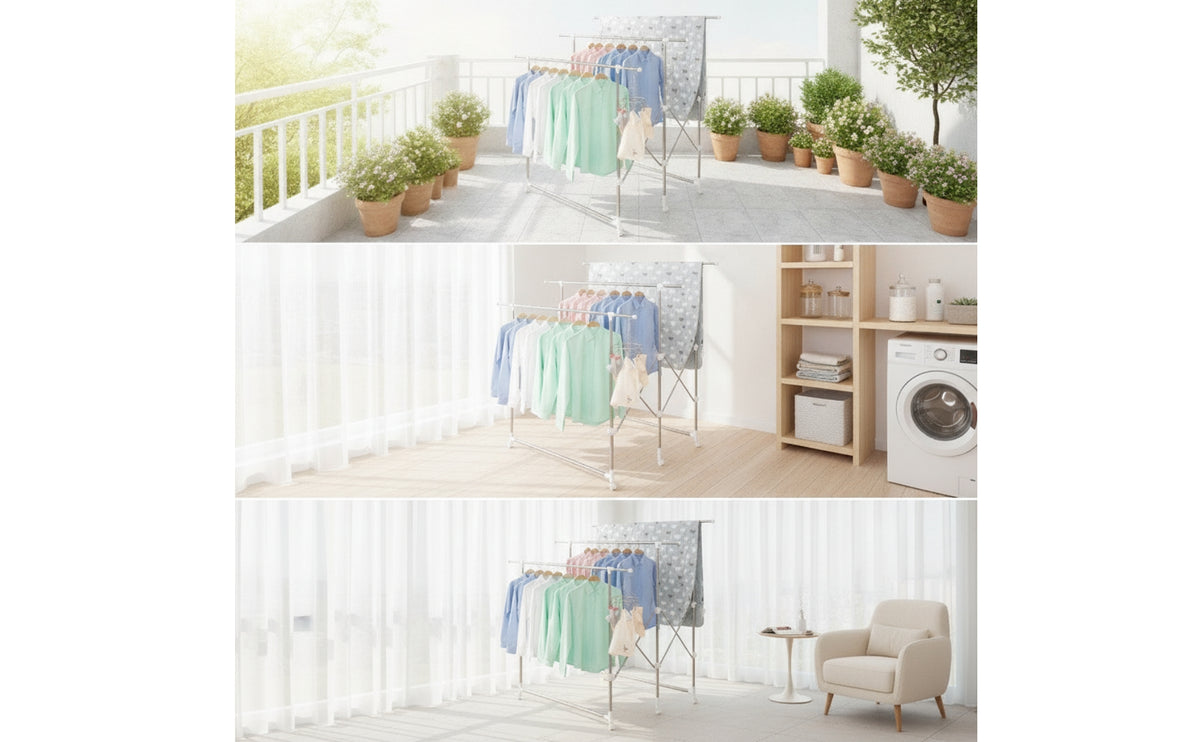 Telescoping Clothes Drying Rack with Wheels Foldable Laundry Drying Rack with Hooks Expandable Sturdy for Balcony