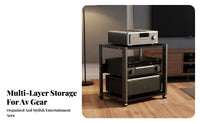 Multifunctional Multi-Tier Equipment Rack Ventilated-Air Design Mobile Amplifier Stand Space Saving Mobile AV Media Stand Heavy Duty Steel Frame for Audiophiles, Living Room, Office