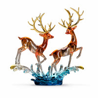 Deer Statue Wave Based Base Amber Toned Deer Sculpture Decorative Desk Figurine for Office, Console Table