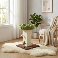 Scalloped Edge Scratching Post Cat Tree Hanging Ball Toys Small Cat Tree Green and Brown Sisal Scratching Post Stable Base