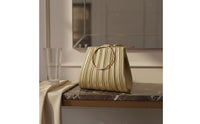 Elegant Design Pleated Evening Bag Compact Interior Circular Handle Clutch for Banquet, Wedding