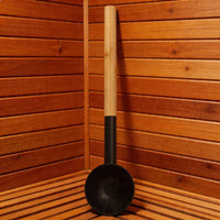 Sauna Room Bamboo Handle Water Scoop with Long Handle for Steam Room, Black, for Sauna and Spa