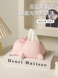 Lying Piggy Ceramic Tissue Box Cover for Living Room