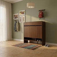 Shoe Storage Bench Walnut Finish Entryway Cabinet Multi-Functional Design High Weight Capacity for Homeowners, Adults, Foyer