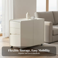 1 Piece Rolling End Table Mobile Bedside Table Solid Wood Cabinet Rock Slab Top with Smart Storage Suitable for Homeowners Seniors Living Room Bedroom