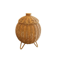 Handwoven Woven Basket with Lid and Legs Multi-Purpose Rattan Design Tripod Basket Sturdy Tabletop Organizer Lightweight for Bedroom