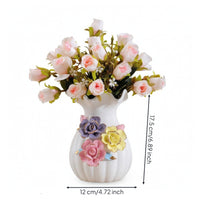 Flower Arrangement with Vase Compact Artificial Rose Bouquet for Reception Desk