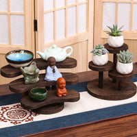 New Chinese Style Solid Wood Display Shelf for Tea Cups, Multi-layer Retro Tabletop Decor