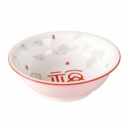 Ceramic Pasta Bowl, Red Chinese Design Dinnerware, Festive Fu Character, New Year Tableware Set, Home Use, 2025 Design