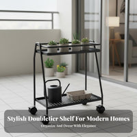 2-Tier Rolling Flower Rack With Wheels Utility Trolley Space-Saving