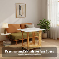 Retro Design Sofa Side Table with Wheels Space Saving Foldable Sofa End Table Multifunctional 2-Tier Rolling Cart Easy Setup for Apartment Dwellers, Homeowners, Living Room, Small Areas, Bedroom, Office