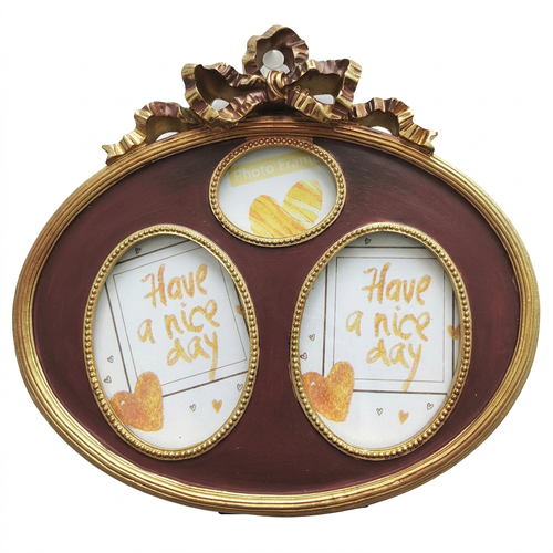 Vintage Oval Multi Photo Frame, Tabletop or Wall Mount Picture Frame, European C #variant:Retro Red Combination
