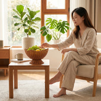 Rattan Fruit Basket Woven Rattan Basket with Pedestal Tabletop for Kitchen
