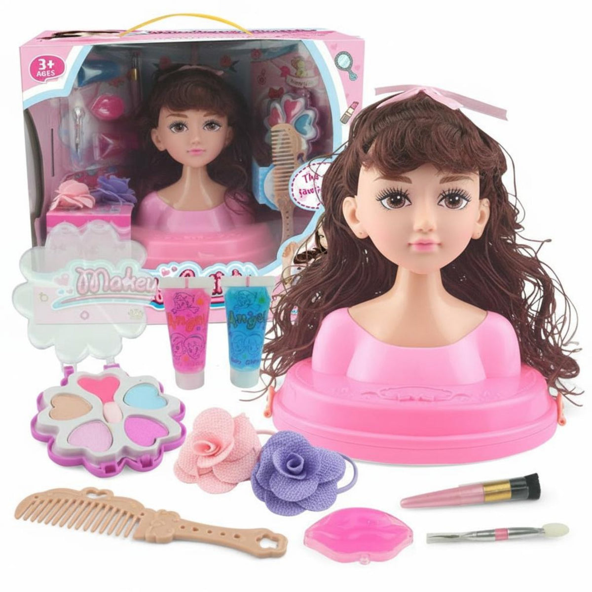 Makeup Doll Head Kit Gift Box Packaging Hairstyling Doll Head Pretend Play Easy to Design for Aspiring Stylists, Sleepovers