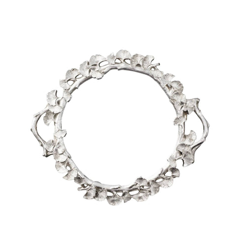 Ginkgo Leaf Tray Silver Tray with Mirrored Glass Base Elegant for Vanity