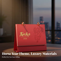 Creative Desk Calendar 2026, PU Leather, Chinese New Year, Business Use