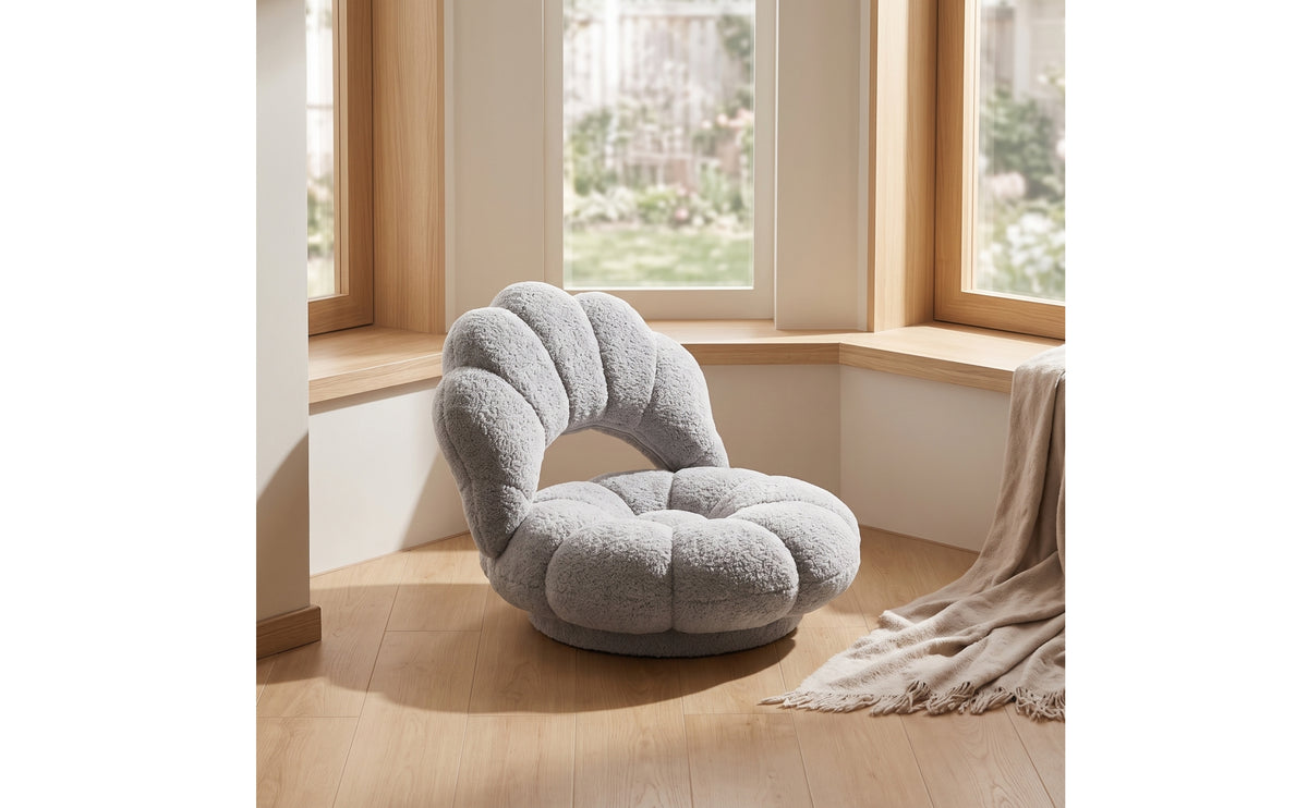 Scalloped Swivel Floor Chair Cushioned Floor Chair with Backrest Fuzzy Seat Low-Sitting for Adults, Teens, Reading Nook, Bedroom, Living Room, Small Apartments