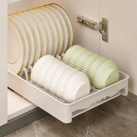 Dish Drying Rack, Cabinet Storage, Extendable, Drawer-Type, Warm White, Fits 10 Plates & 10 Bowls