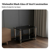 Reinforced Glass Audio Rack Sturdy Construction Shock-Absorbing Amplifier Stand Stainless Steel Columns Stereo System Equipment Stand for Living Room