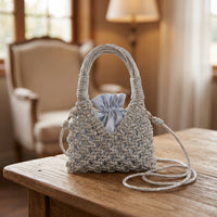 Beaded Handbag with Drawstring Pouch Compact Purse Small for Weddings