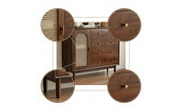 Retro Rattan Cabinet with Wooden Frame Woven Cane Door Sideboard Boho Storage Cabinet with Drawers Natural for Apartment