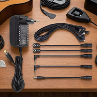Multi Plug 9V Power Adapter with Daisy Chain Right Angle Guitar Pedal Power Supply DC Adapter with Inverse Polarity Cable Low-Noise for Guitarists, Bassists, Pedalboard, Home Studio