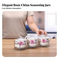 3 Pieces Easy to Clean Ceramic Seasoning Jar Set Elegant Design Ceramic Condiment Jar Set Space Saving for Adults, Countertop, Dining Table