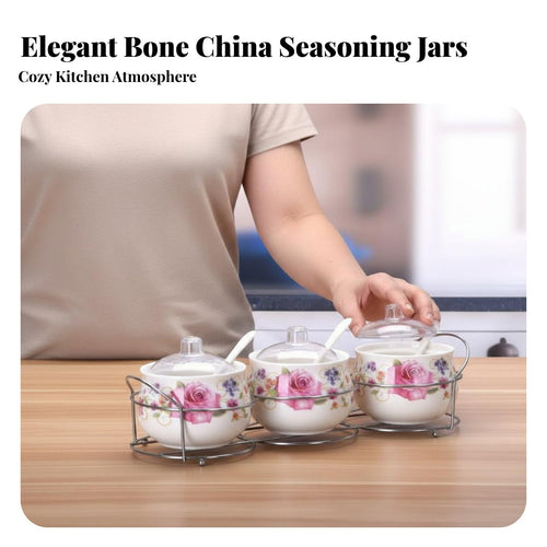 3 Pieces Easy to Clean Ceramic Seasoning Jar Set Elegant Design Ceramic Condiment Jar Set Space Saving for Adults, Countertop, Dining Table