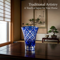 Kiriko-style Glass Sake Set, Sunflower Blue