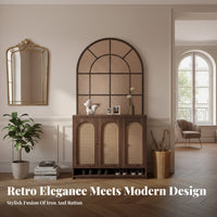 Integrated Shoe Storage screen Cabinet with Woven Doors Vintage influenced Room Divider Multi-Functional Design Household Furniture Ribbed Privacy Screen for Homeowners, Apartment Dwellers, Entryway, Foyer, Hallway