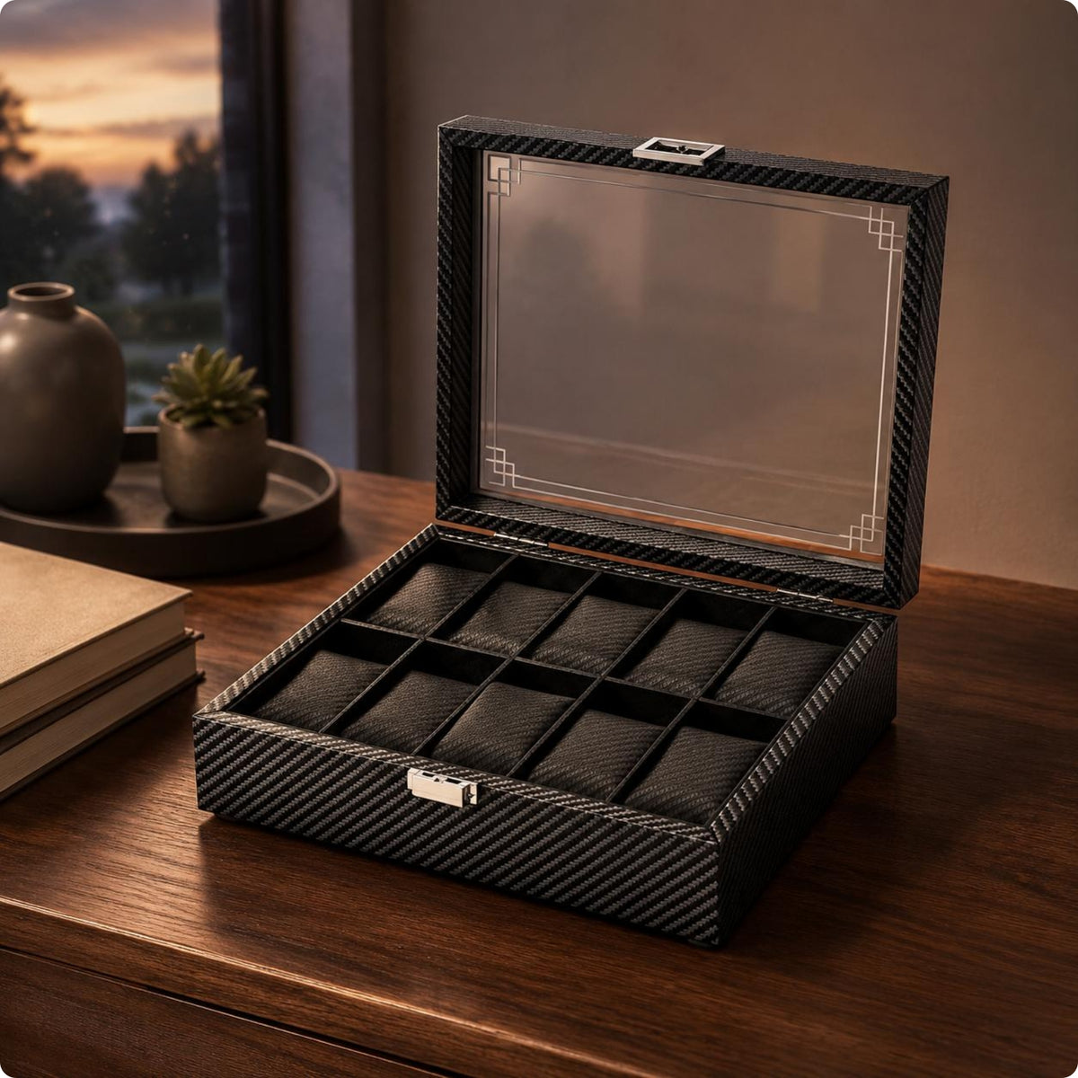Watch Box Front Clasp Organizer Lined Interior