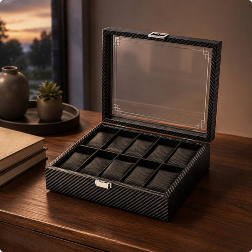 Watch Box Front Clasp Organizer Lined Interior