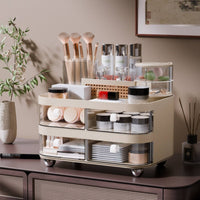 Cosmetic Storage Box with Drawers Transparent Makeup Organizer with Drawers Space Saving Rotating Makeup and Jewelry Organizer for Dresser Top