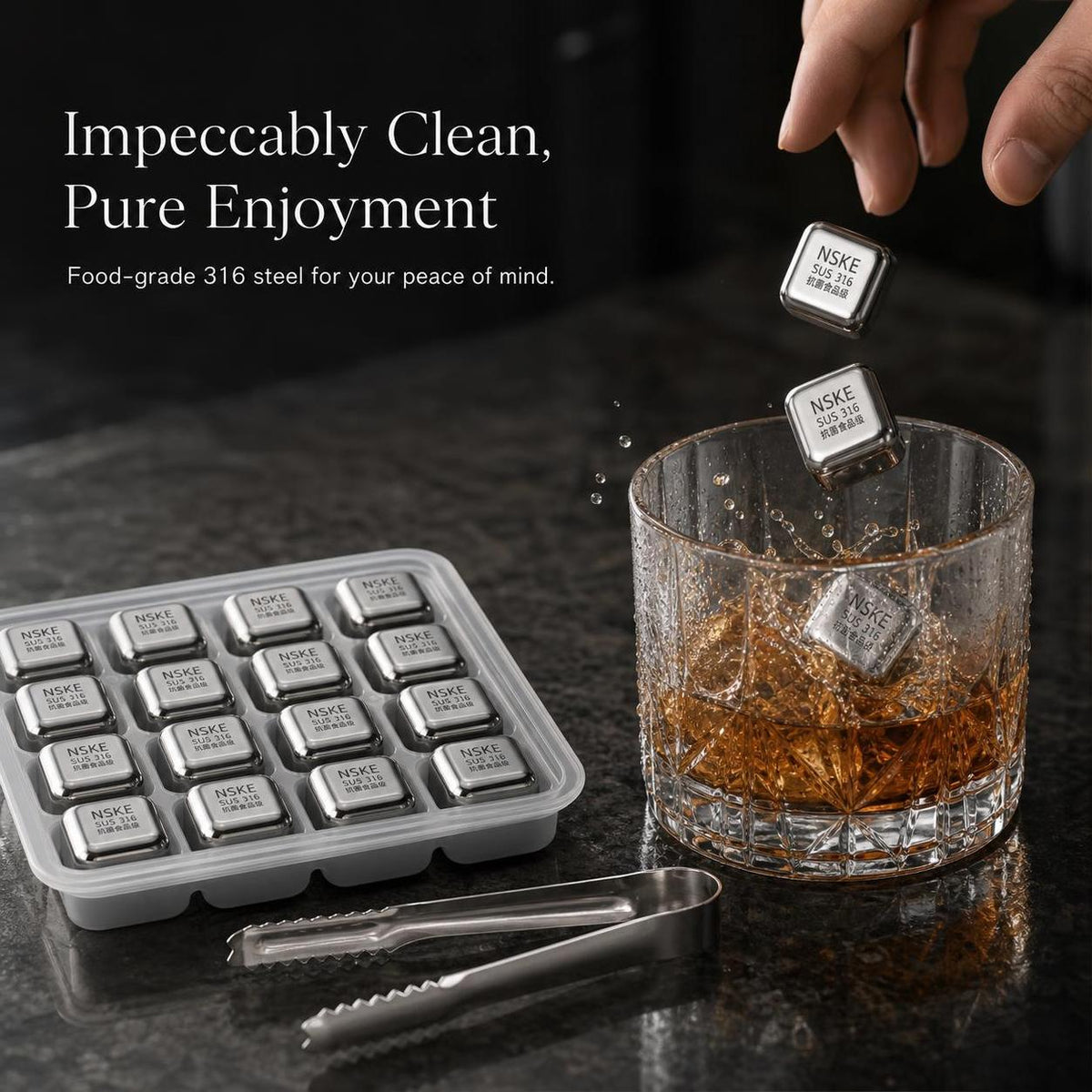 316 Stainless Steel Reusable Ice Cubes for Whiskey and Drinks, Food Grade Metal Chilling Stones