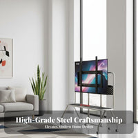 Mobile TV Stand Modernist Influenced Floor TV Stand with Wheels Media Console Furniture Space Saving Shelf Suitable for Gaming Fans Bedroom Small Areas