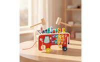 Natural Wood Pounding Bench with Xylophone Multicolor Elephant Activity Center Interactive Wooden Elephant Toy Colorful for Toddlers, Kids, Babies, Playroom, Nursery, Daycare