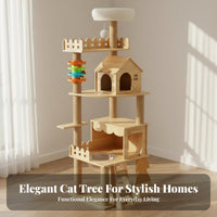 Cat House Multi-level Climbing Structure Scratching Posts Pet Condo Toys Durable Wood Construction Play Center Suitable for Living Room Bedroom