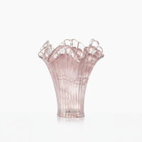 Pink Glass Vase Simple Design Pink Vase Wavy Rim for Living Room