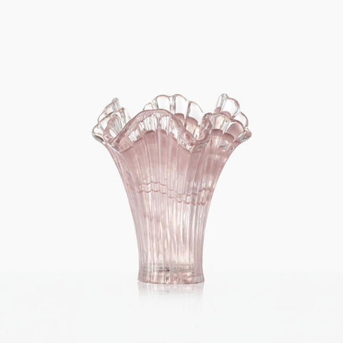 Pink Glass Vase Artistic Pink Vase Wavy Rim for Dining Table