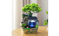Rockery-Style Desktop Fountain with Waterwheel Illuminated Fountain with Artificial Plant Stone-Textured Decorative for Office Desk, Living Room